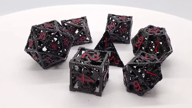 Old School 7 Piece DnD RPG Metal Dice Set: Hollow Dragon Dice - Black w/ Red смотреть онлайн