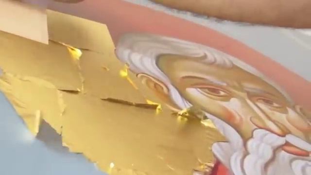 Byzantine iconography.The Gilding process. Icons of St. Michail of Kiev and St. Andrew. смотреть онлайн