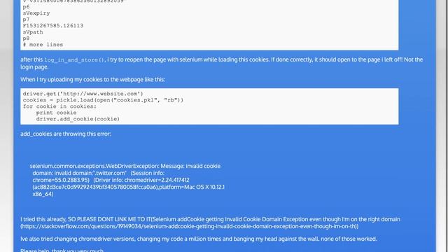 Selenium Chromedriver add cookie - invalid domain error смотреть онлайн