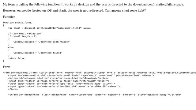 Javascript form not redirecting on submit смотреть онлайн