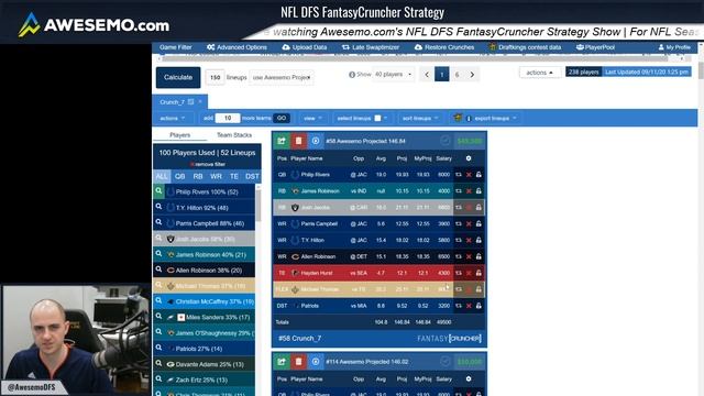 HOW TO BUILD NFL DFS LINEUPS | Fantasy Cruncher NFL Optimizer | Daily Fantasy Football смотреть онлайн