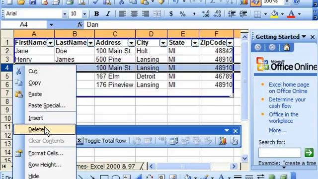 Excel 2003 Tutorial Deleting Records and Fields Microsoft Training Lesson 24.4 смотреть онлайн