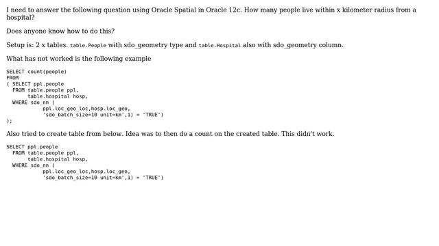 GIS: Oracle 12c Spatial calculating count of points from fixed point смотреть онлайн