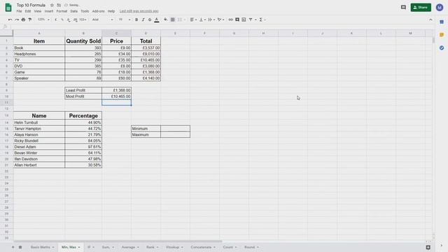 Google Sheets: Min and Max Formula смотреть онлайн