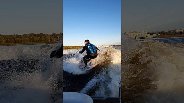 #вейксерф #вейкборд на воде на катере! наш тренер супер! смотреть онлайн