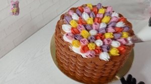 торт КОРЗИНА с РАЗНОЦВЕТНЫМИ ТЮЛЬПАНАМИ! Украшение БЗК !Tulpenkorb Torte !  Tulip basket cake