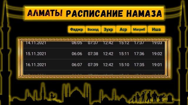 Расписание намаза в г. Алматы Ноябрь 2021 | время намаза в Алматы на сегодня смотреть онлайн