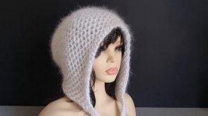 Шапочка чепчик из пуха норки спицами. МК