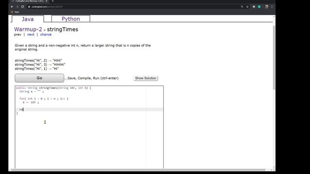 CodingBat Warmup2: stringTimes смотреть онлайн