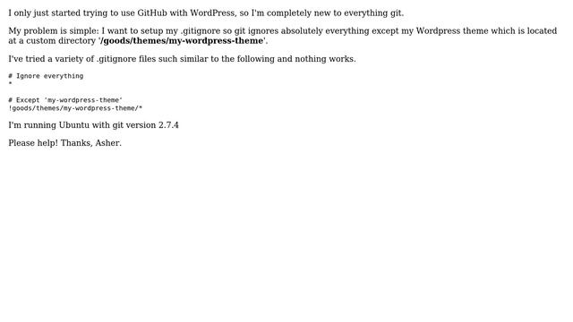 Wordpress: Git ignore everything except custom theme directory смотреть онлайн