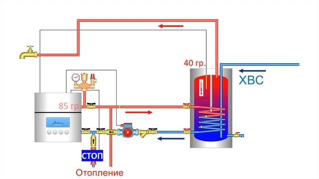 Уфа. Схема подключения бойлера косвенного нагрева. смотреть онлайн