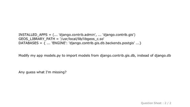 Django : Postgis isn't an available database backend смотреть онлайн