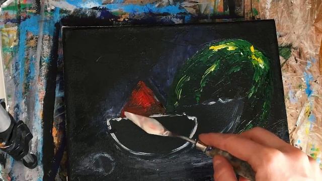 Живопись маслом - Этюд с арбузом смотреть онлайн