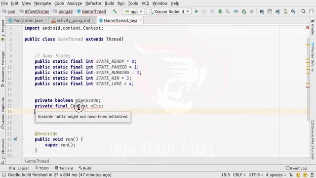 How to create Pong 2D Game in Android with java | Pong 2D game App | Game Thread Class Part 12 смотреть онлайн