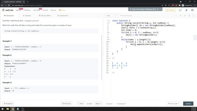 LeetCode 6 | ZigZag Conversion | StringBuilder | Java смотреть онлайн