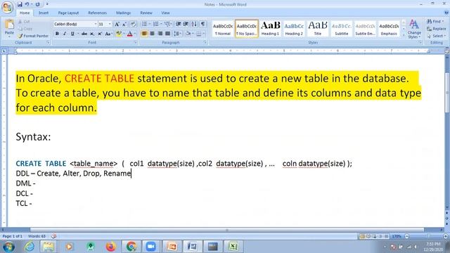 Table Creation on Oracle Database смотреть онлайн