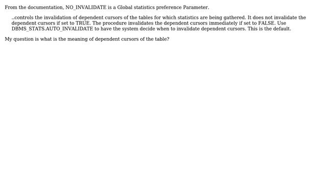 Oracle Global Statistics preference NO_INVALIDATE смотреть онлайн