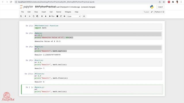 6. Python Practical: Mathematical Functions(abs, ceil, floor, min, max, etc ) by Ram Krishn Mishra смотреть онлайн