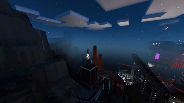 Minecraft. Neon District. Смотрим на карту с лучами. RTX ON. смотреть онлайн