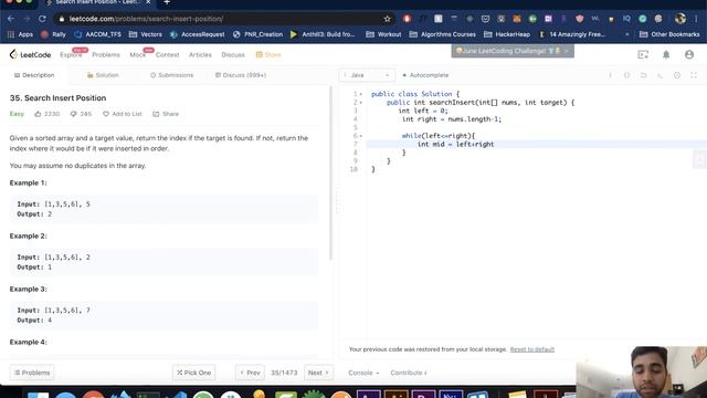 Leetcode 35 Search Insert Position Java Solution | Binary Search смотреть онлайн