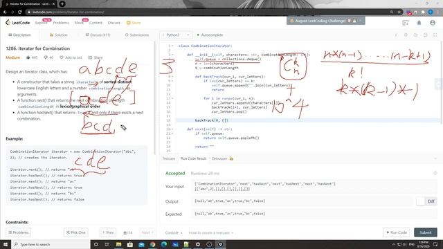 LeetCode 1286. Iterator for Combination смотреть онлайн