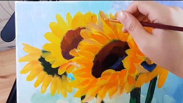 Simple flowers / Acrylic painting/ how to paint several Sunflowers /아크릴화 /tutorial for beginner/ #3 смотреть онлайн