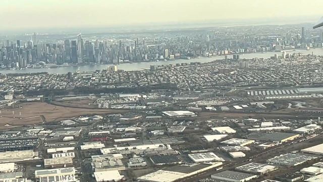 Landing At New York Liberty Airport EWR. View Of Manhattan