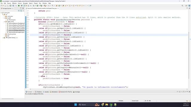 Solución (FIX): Sonar - Java: This method has XX lines, which is greater than the XX lines autori.. смотреть онлайн
