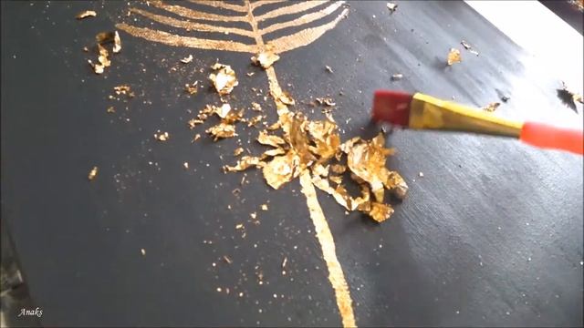 Как наносить поталь. Картина "Папоротник". Gold painting - fern. смотреть онлайн