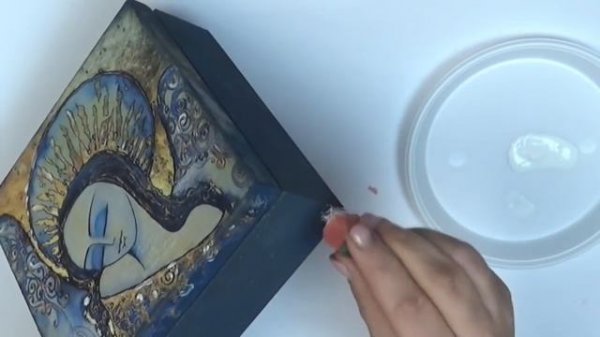 Pudełko decoupage z aniołem i złoceniami - DIY tutorial No. 861