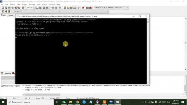Snake and ladder game Code in C++ || snake and ladder game project Code
