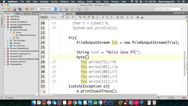 Java Beginner FileIO Part 3 (How to write text data to file by FileOutputStream in lazy way) смотреть онлайн