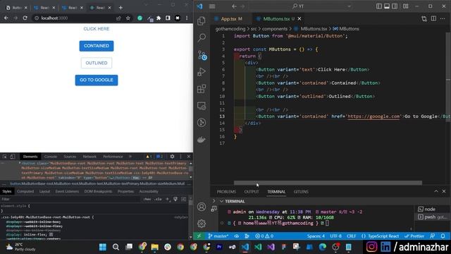 React Material UI / MUI Tutorial - 4.1 - Buttons - Import, Variants, Disabled, Colors, As Link смотреть онлайн