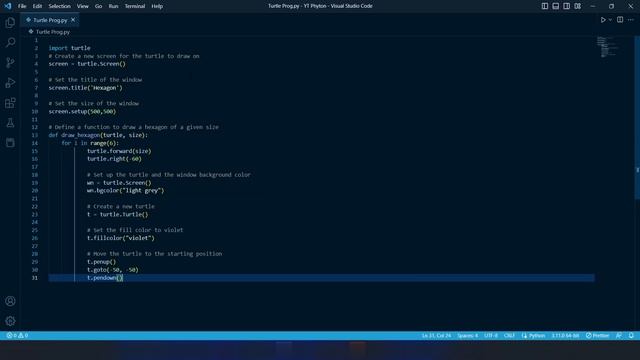Python Turtle Graphics Tutorial: How to Draw a Filled Hexagon смотреть онлайн