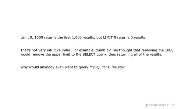 MySQL : Why is "LIMIT 0" even allowed in MySQL SELECT statements? смотреть онлайн