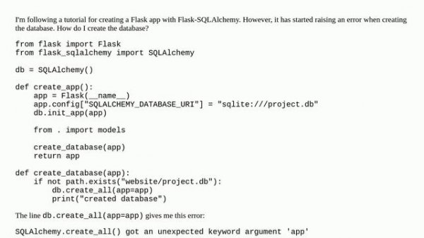 Flask-SQLAlchemy db.create_all() got an unexpected keyword argument 'app'