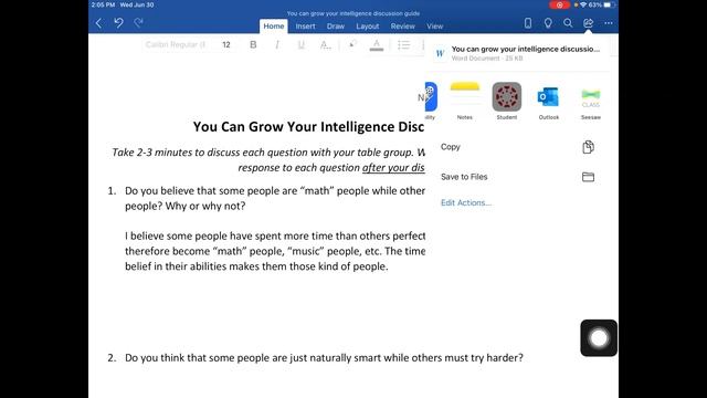 Office 365 & Canvas IOS Apps: Submitting Assignment From Word