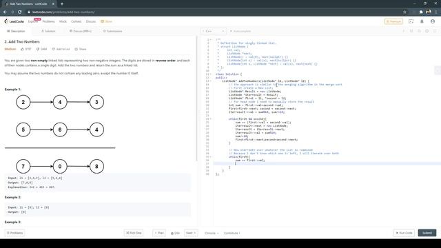 Adding Two Number LeetCode Solution C++. смотреть онлайн