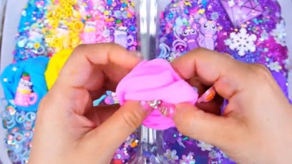 Rainbow Cat vs Purple Cat Slime Mixing Random Cute, shiny things into slime #ASMR #slimevideos #슬라임