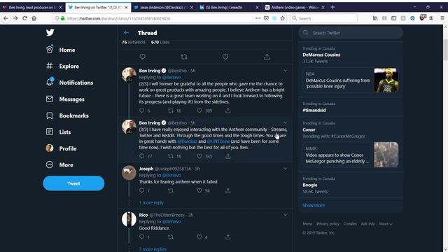 Anthem Lead Producer Ben Irving leaves Bioware смотреть онлайн