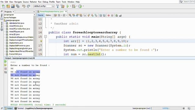 Java program to using for each loop to search a number given by user in array || foreach loop смотреть онлайн