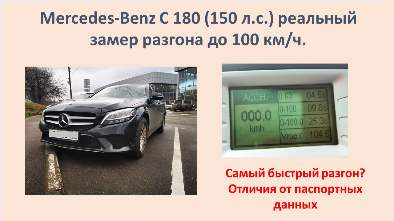 Реальный замер разгона до 100 км/ч нового Mercedes-Benz C-180 смотреть онлайн