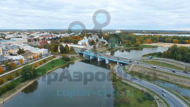 Ярославль. Музей-заповедник и мост через Которосль. Центр. Аэросъемка смотреть онлайн