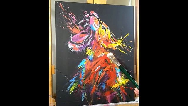 Multicolor tiger. Pop art portrait. Painting with a palette knife.Тигр. Поп арт портрет смотреть онлайн