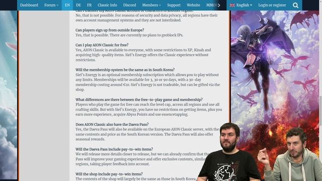 AION Classic - FAQ Livestream (VOD) смотреть онлайн