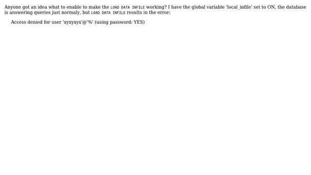 Databases: What else to enable to make LOAD DATA INFILE work? смотреть онлайн