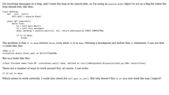 Using asyncio.wait, my can't I tell if my Event.wait task is in done or pending? смотреть онлайн