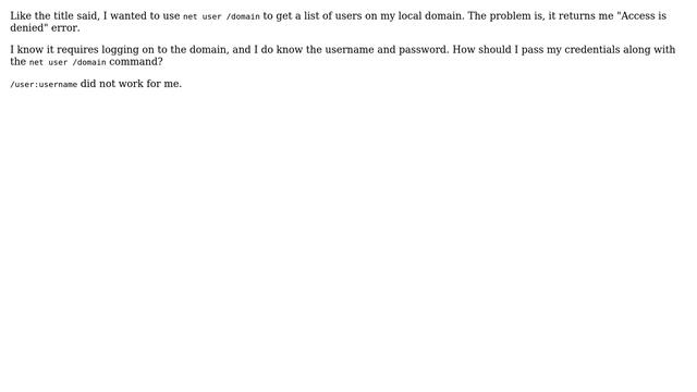 How to provide username and password when using "net user /domain"? смотреть онлайн