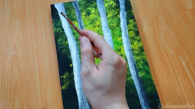 Easy Acrylic Painting / Birch Trees Forest / Painting For Beginners