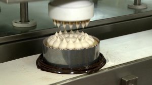 Конвейер сборки тортов КСТ: дозаторы крема и сиропа; система прижима коржей; обмазка торта кремом